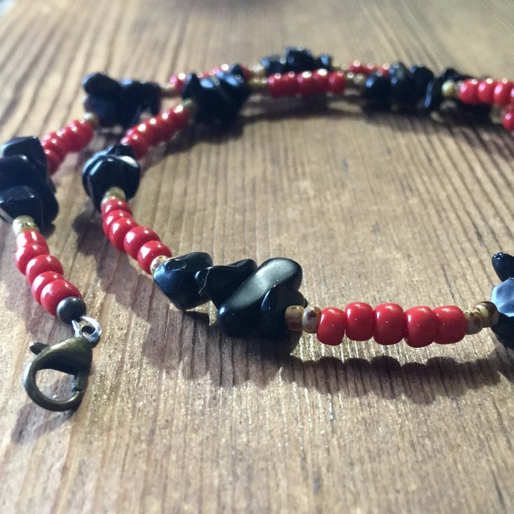 Men's Necklace, 18 Inches Long, Red and Black Nuggets /Handmade Men's Necklace - Picture 12 of 12